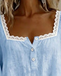 Kantblouse met Vierkante Hals en Pofmouwen voor Dames
