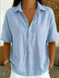 Denim Blouse met V-Hals en Knoopsluiting voor Dames - Hemelsblauw