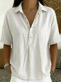 Denim Blouse met V-Hals en Knoopsluiting voor Dames - Wit