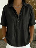 Denim Blouse met V-Hals en Knoopsluiting voor Dames - Zwart