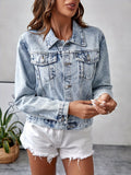 Denim Jas met Reverskraag en Knoopsluiting voor Dames - View 3