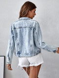 Denim Jas met Reverskraag en Knoopsluiting voor Dames - View 5