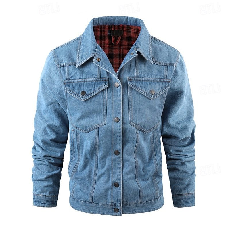 Denim Tussenjas met Geruit Voering voor Heren - Light Blue