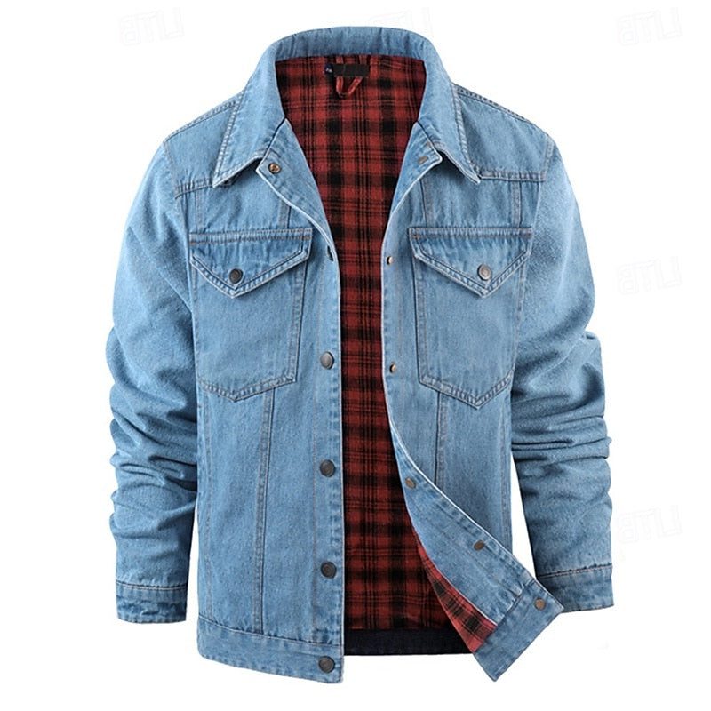 Denim Tussenjas met Geruit Voering voor Heren - View 11