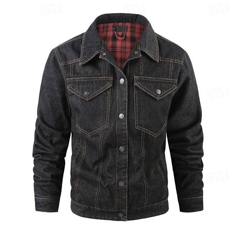 Denim Tussenjas met Geruit Voering voor Heren - Black