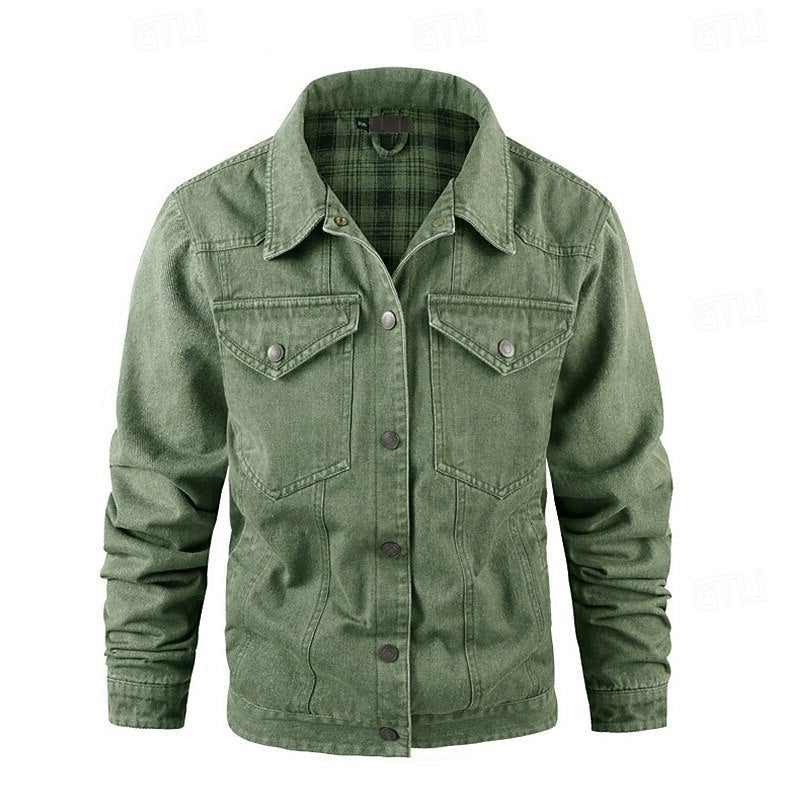 Denim Tussenjas met Geruit Voering voor Heren - Green