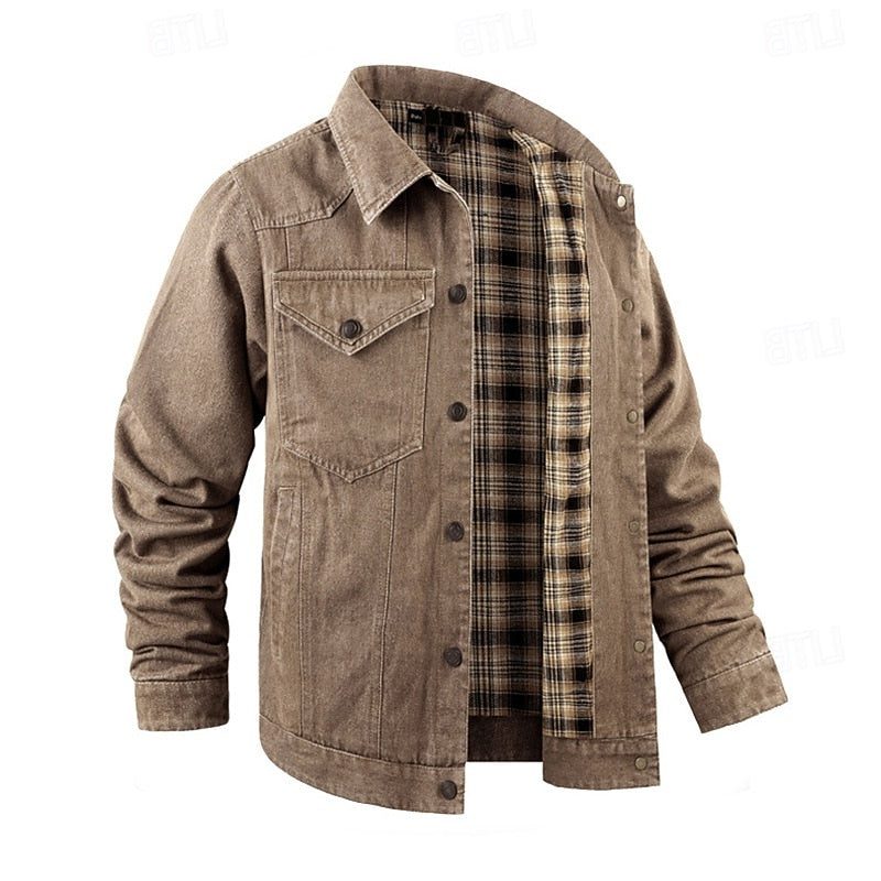 Denim Tussenjas met Geruit Voering voor Heren - View 3