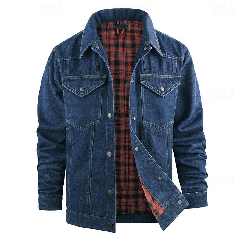 Denim Tussenjas met Geruit Voering voor Heren - View 6