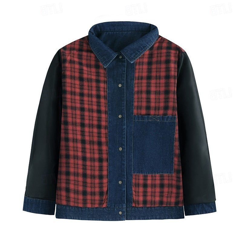 Denim Tussenjas met Geruit Voering voor Heren - View 9