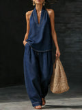 Denims Broekpak met Halternek voor Dames - Marineblauw