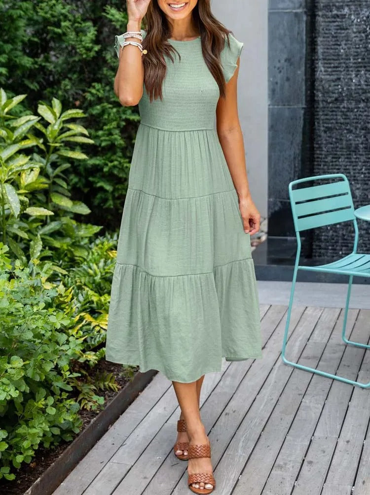 Mouwloze Maxi Jurk met Ruffles en Zakken voor Dames