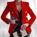 Double-Breasted Blazer met Pieklapels voor Dames - Red