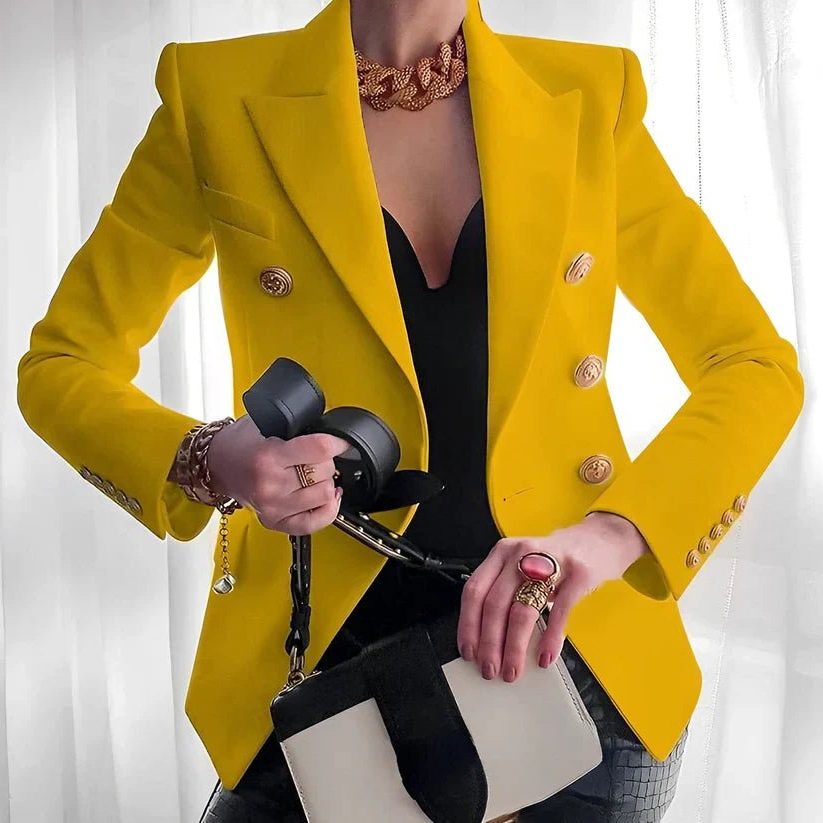 Double-Breasted Blazer met Pieklapels voor Dames - Yellow