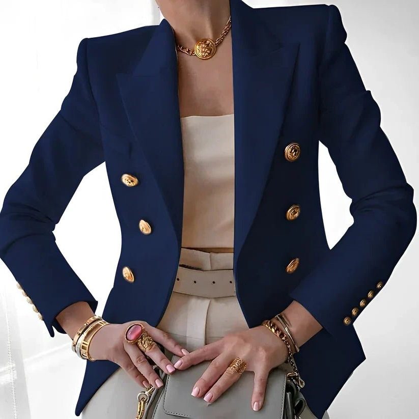 Double-Breasted Blazer met Pieklapels voor Dames - Navy Blue