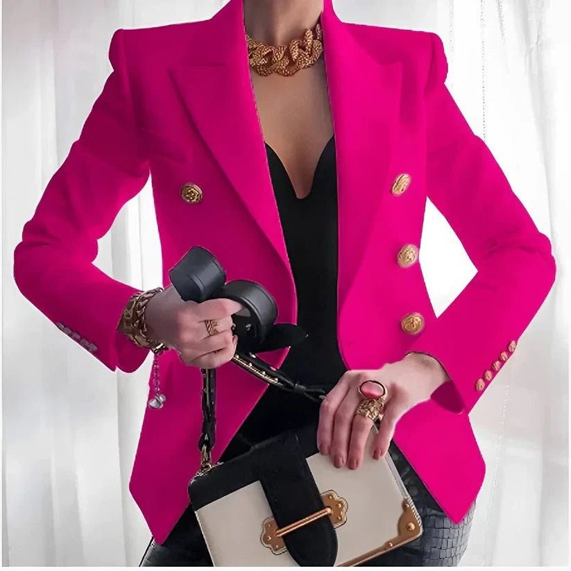 Double-Breasted Blazer met Pieklapels voor Dames - Pink