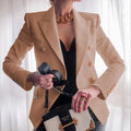 Double-Breasted Blazer met Pieklapels voor Dames - Beige