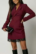 Double-Breasted Kant Blazer Jurk voor Dames - Weinrot