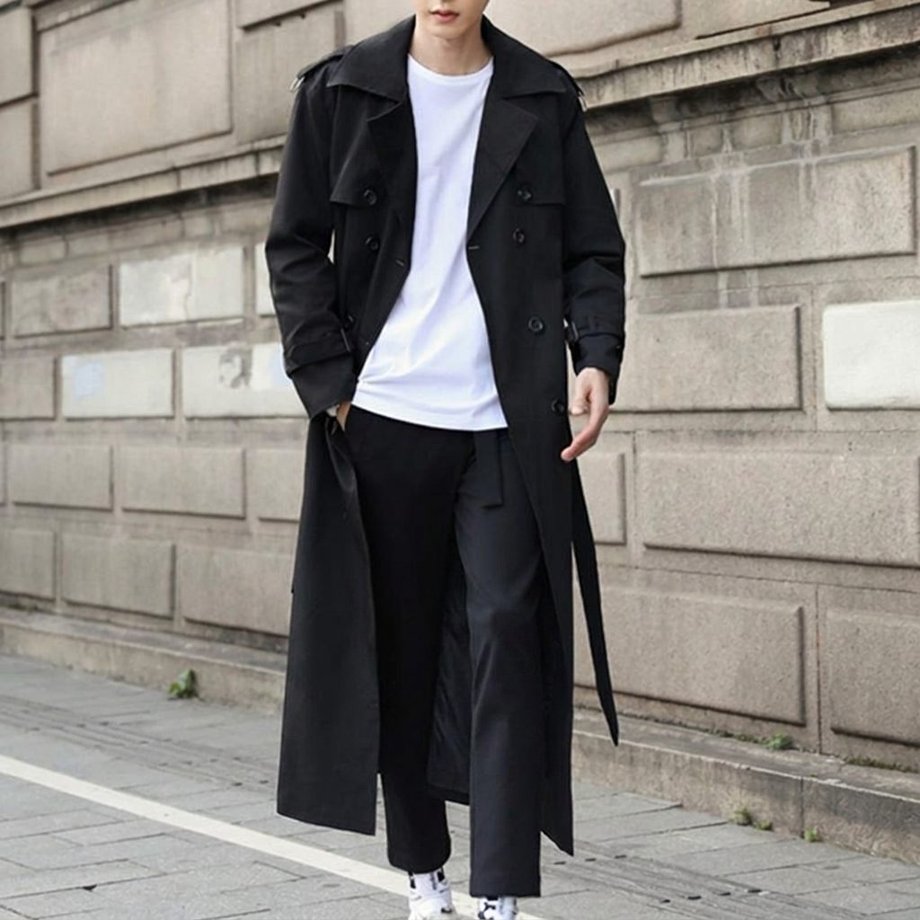 Double-Breasted Trenchcoat met Riem voor Heren - Zwart