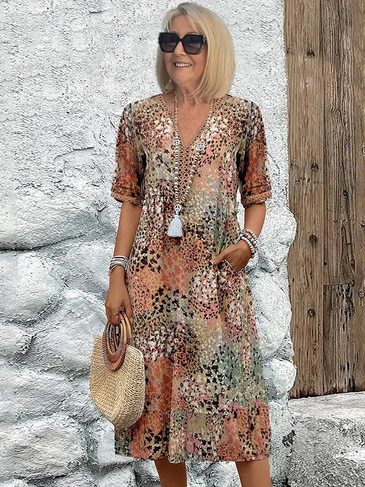 Aaliyah | V-Hals Midi Jurk met Bloemprint voor Dames