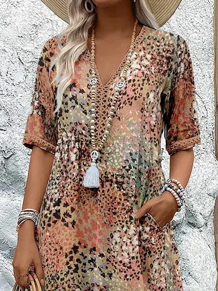Aaliyah | V-Hals Midi Jurk met Bloemprint voor Dames