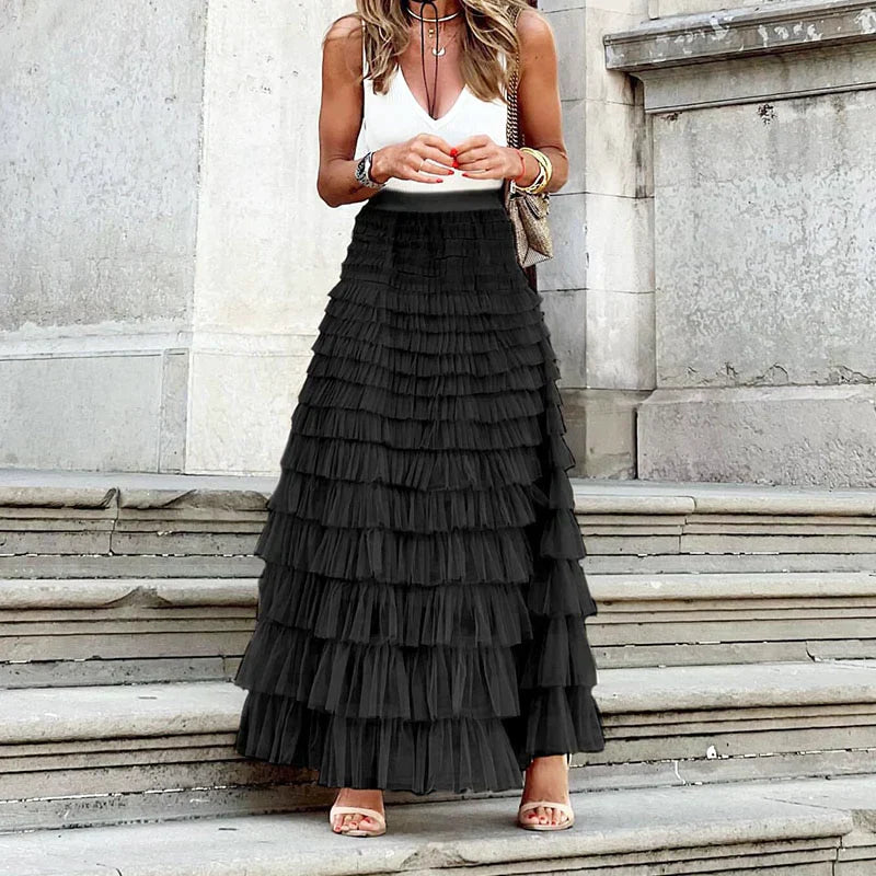 Tule Maxi Rok met Elastische Tailleband voor Dames