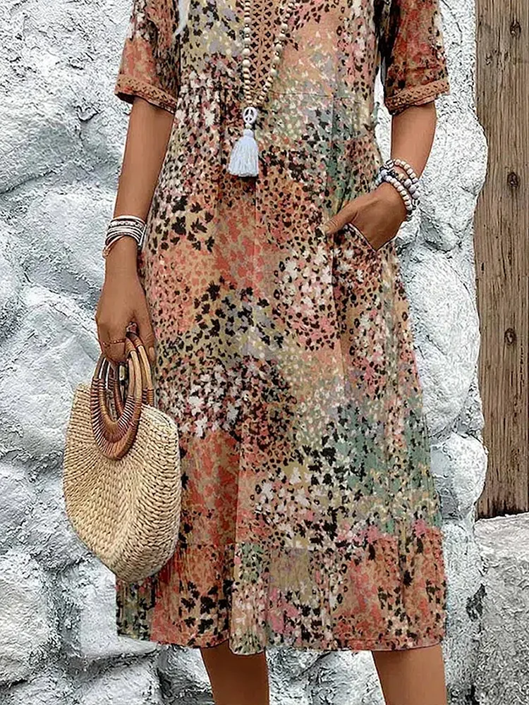 Aaliyah | V-Hals Midi Jurk met Bloemprint voor Dames