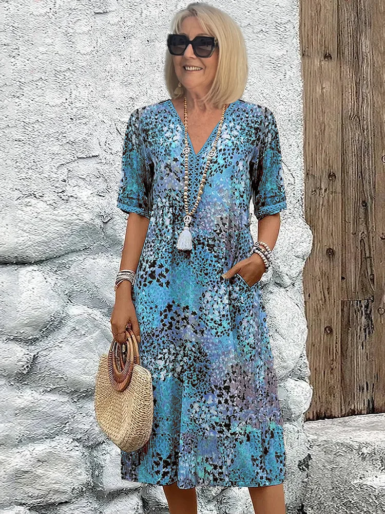 Aaliyah | V-Hals Midi Jurk met Bloemprint voor Dames