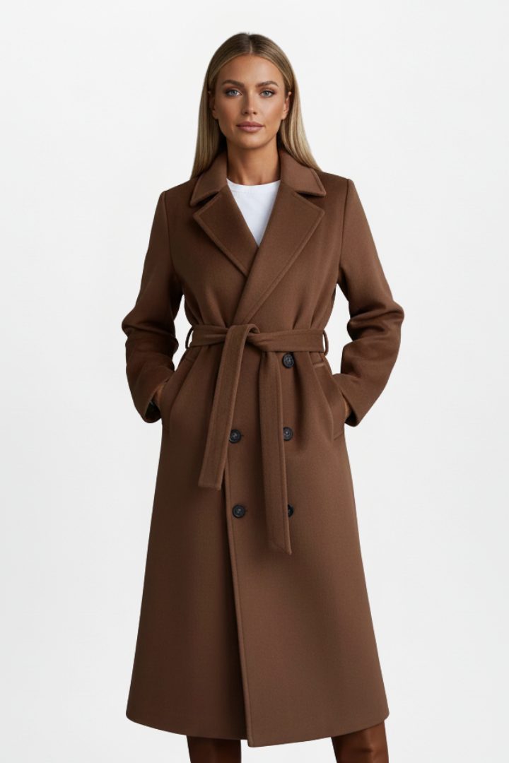 Dubbel Geregen Trenchcoat met Riemlus voor Dames - Bruin