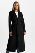 Dubbel Geregen Trenchcoat met Riemlus voor Dames - Zwart