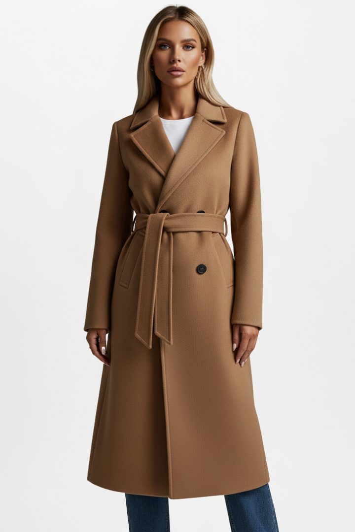 Dubbel Geregen Trenchcoat met Riemlus voor Dames - Khaki