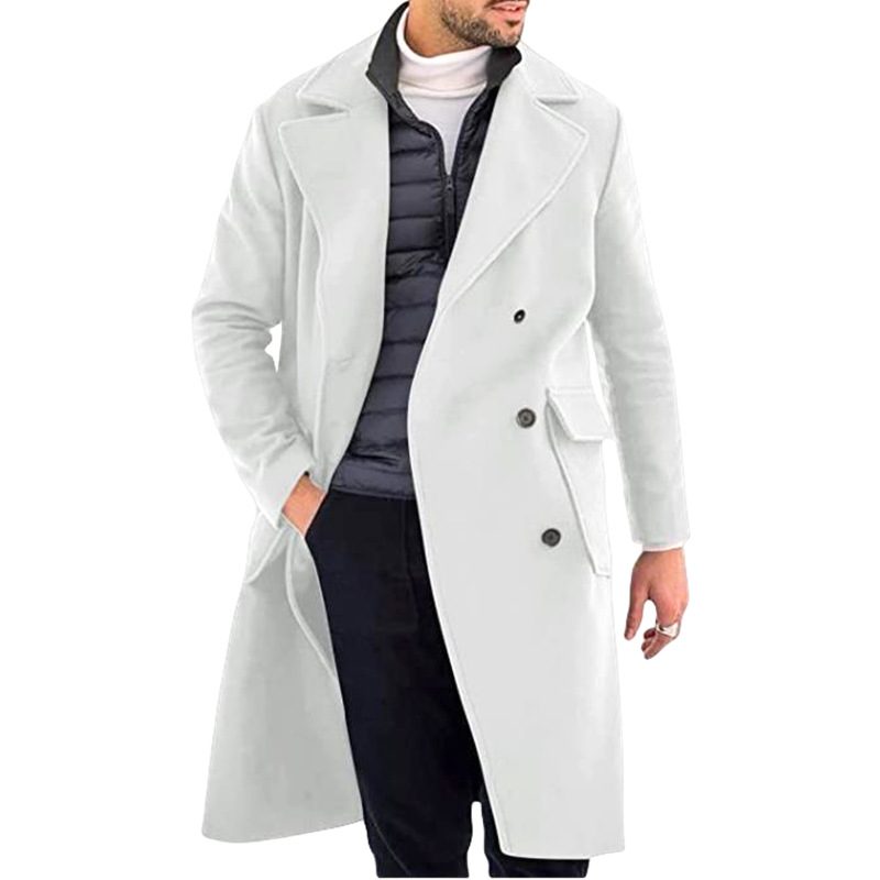 Dubbel Gesloten Trenchcoat met Lange Mouwen voor Heren - Wit