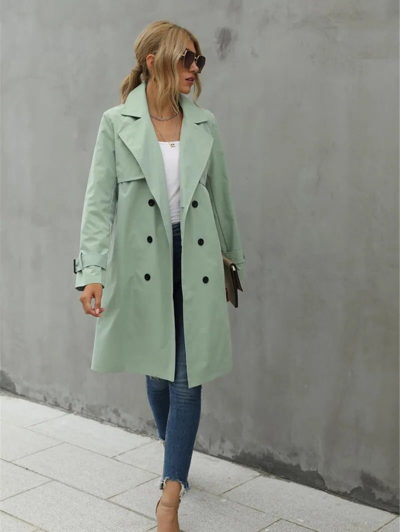 Trenchcoat met Dubbele Knopenrij en Riem voor Dames - View 3