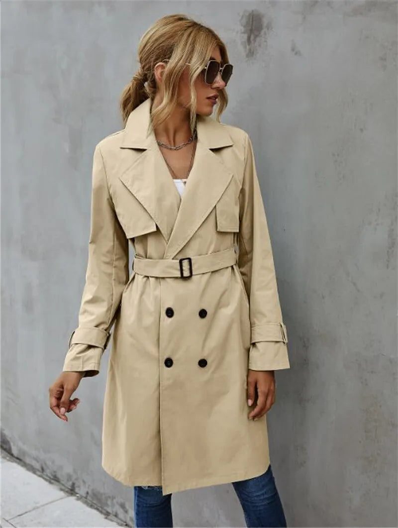 Trenchcoat met Dubbele Knopenrij en Riem voor Dames - Beige