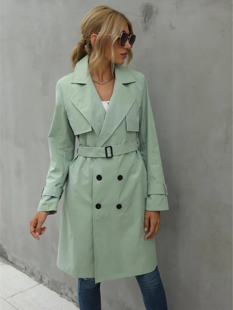 Trenchcoat met Dubbele Knopenrij en Riem voor Dames - Grün