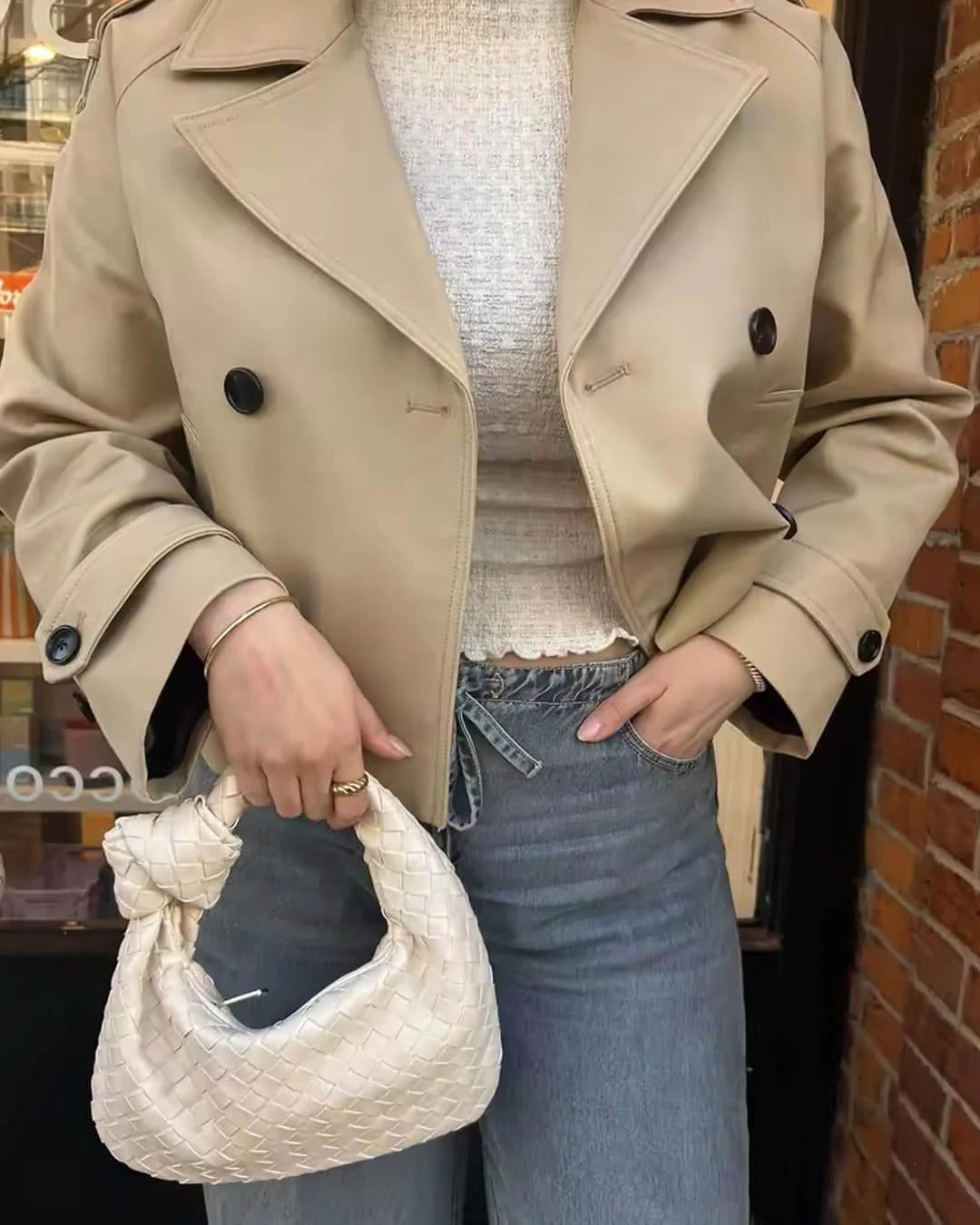 Dubbele Rij Cropped Trenchcoat voor Dames - View 3