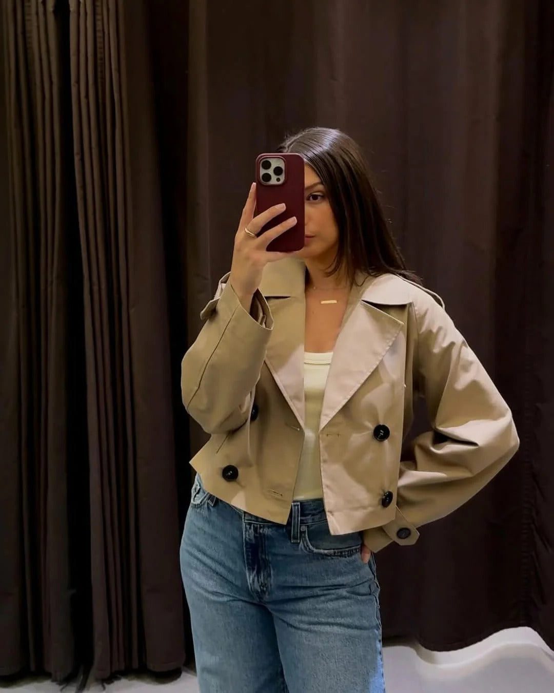 Dubbele Rij Cropped Trenchcoat voor Dames - View 5