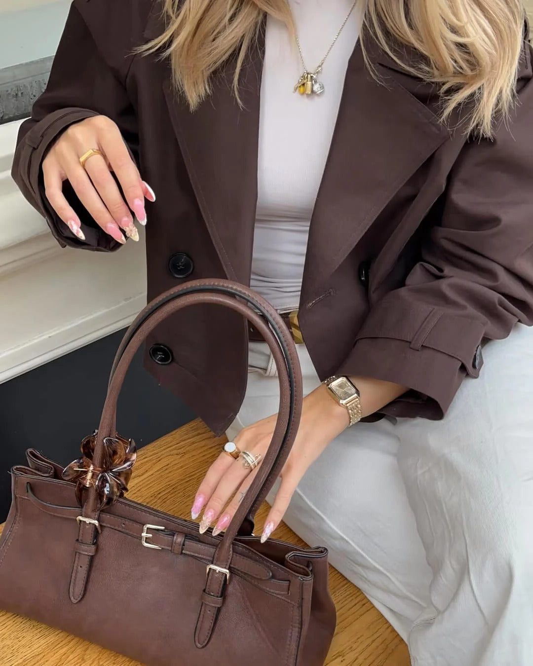 Dubbele Rij Cropped Trenchcoat voor Dames - View 8