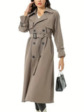 Trenchcoat met Dubbele Knopenrij en Tailleband voor Dames - Khaki