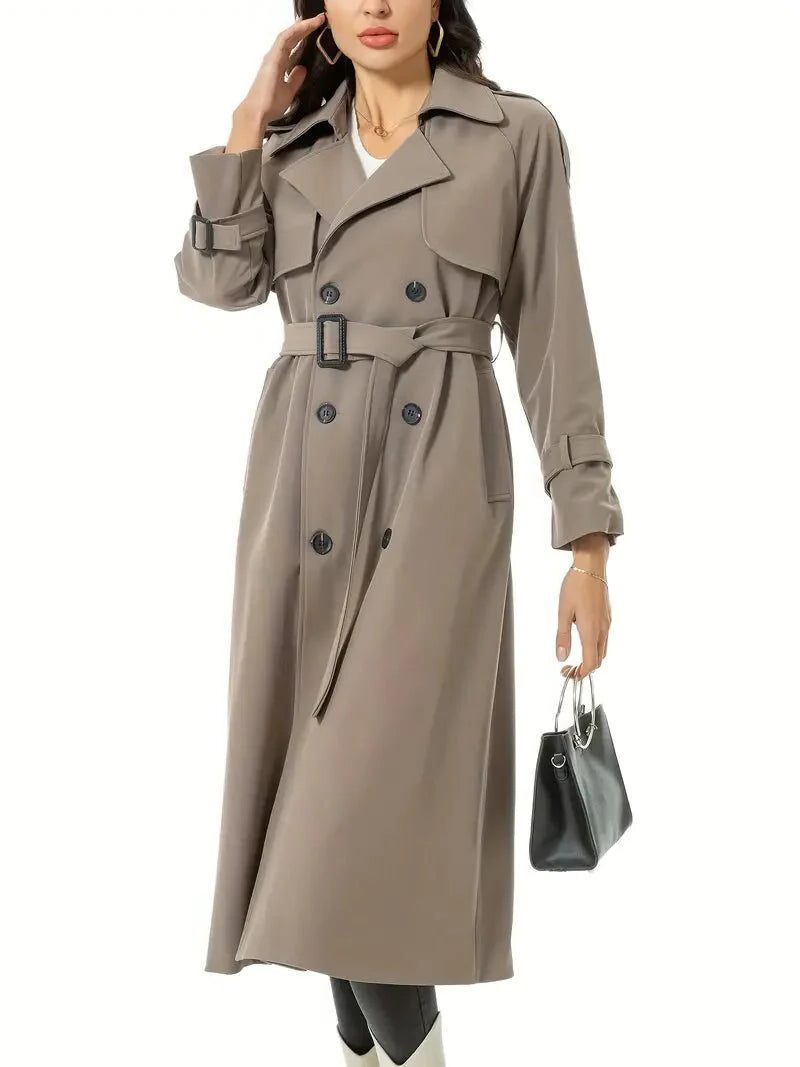 Trenchcoat met Dubbele Knopenrij en Tailleband voor Dames - Khaki