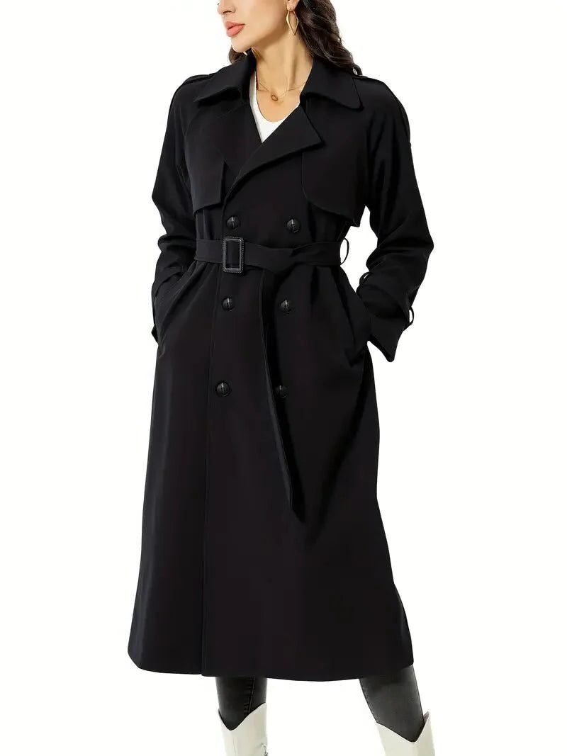 Trenchcoat met Dubbele Knopenrij en Tailleband voor Dames - Schwarz