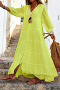 Linnen Button-Up Maxi Jurk met Tiered Volants voor Dames