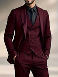 Slim Fit Double-Breasted Driedelig Pak Set voor Heren
