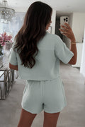 Linnen Getailleerde Korte Broek Set met Reverskraag voor Dames