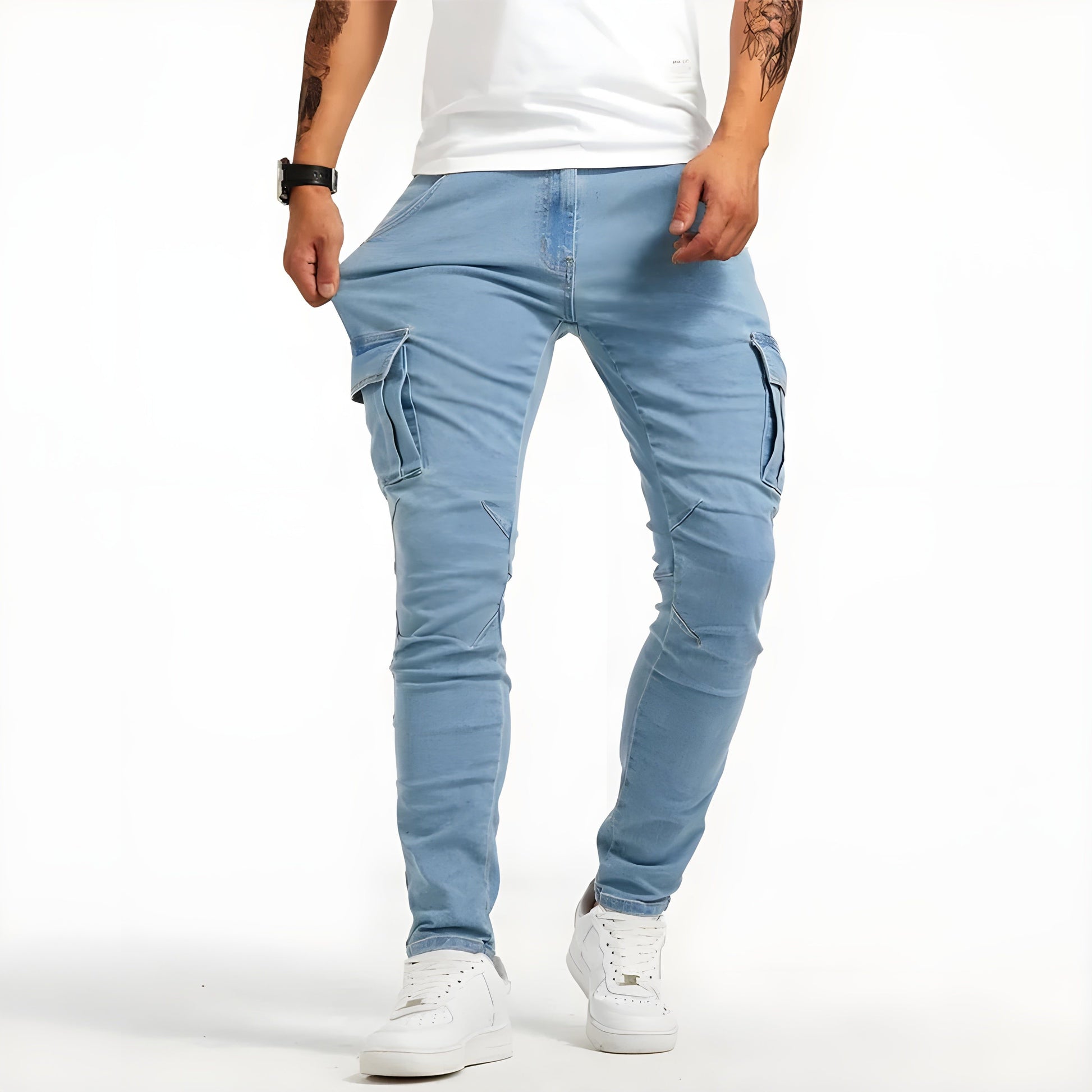 Elastische Cargobroek met Steekzakken voor Heren - Blauw