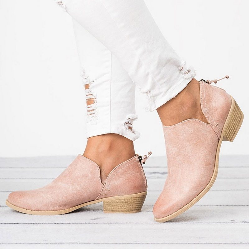 Enkellaarzen met Cut-Out en Blokhak voor Dames - Roze