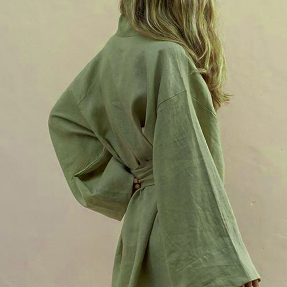 Linnen Oversized Kimono Mini Jurk voor Dames
