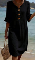 V-Hals Midi Jurk met Knoopsluiting voor Dames