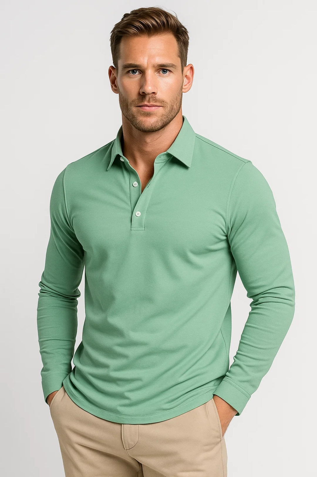 Slim Fit Poloshirt met Lange Mouwen voor Heren