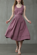 Linnen Mouwloze Maxi Jurk met Ronde Hals voor Dames