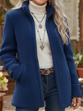 Fleece Bomberjack met Opstaande Kraag voor Dames - Blauw